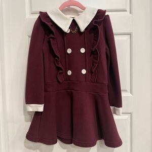 Trish Scully Burgundy Long Sleeve Dress Peter Pan Collar Girls 4